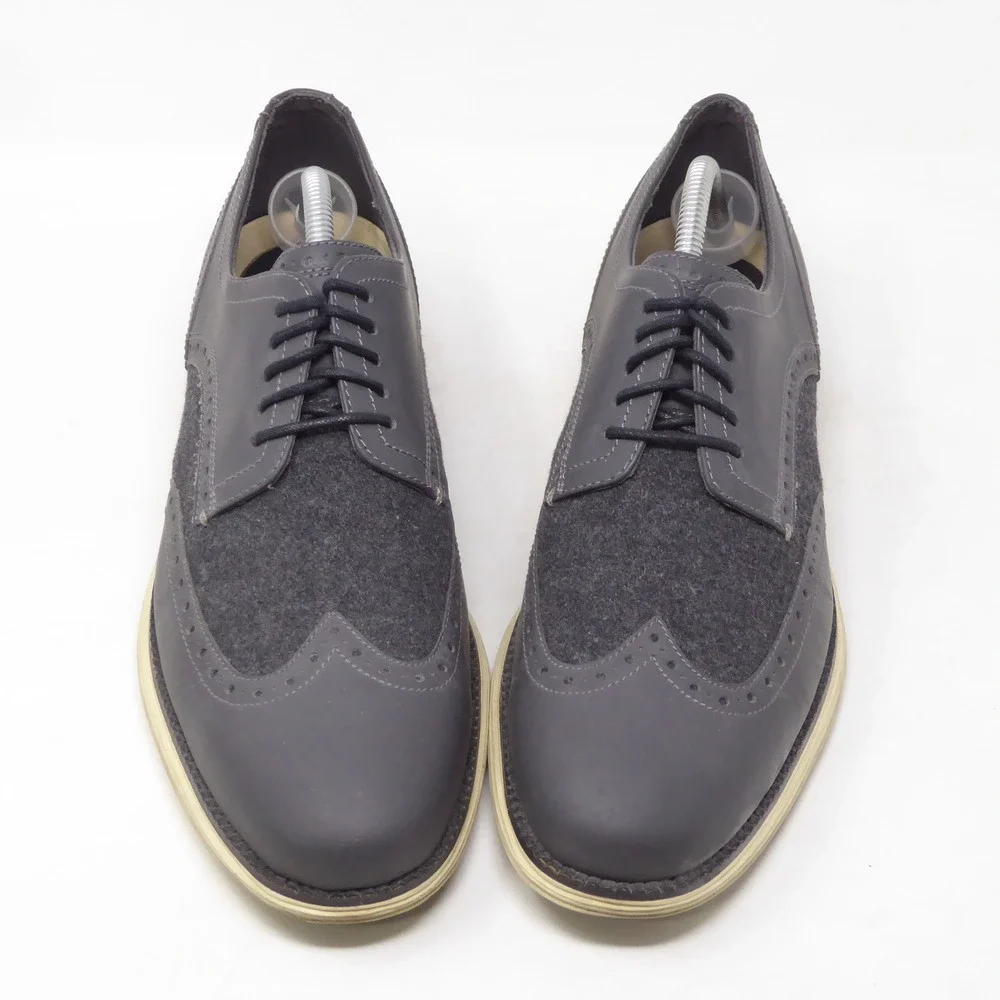 Cole Haan Mens Original Grand Oxfords Gray Leather Wool Grand OS Wingtip 10M